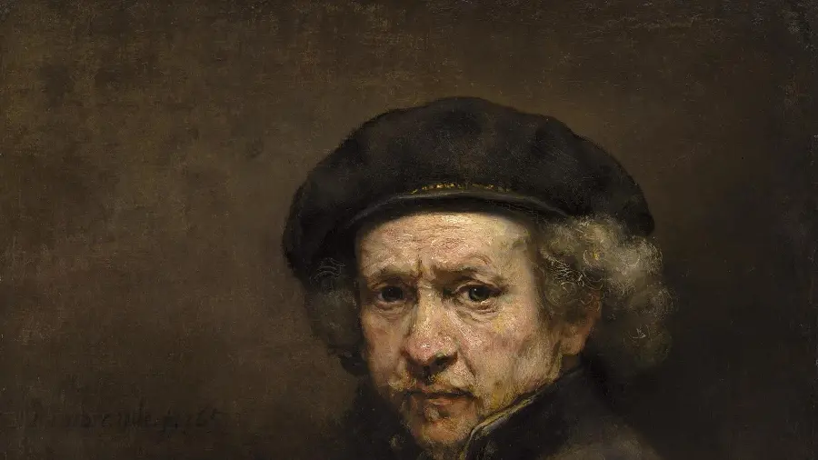 Wallpaper with a portrait design from Rembrandt's painting of figures from the Golden Age