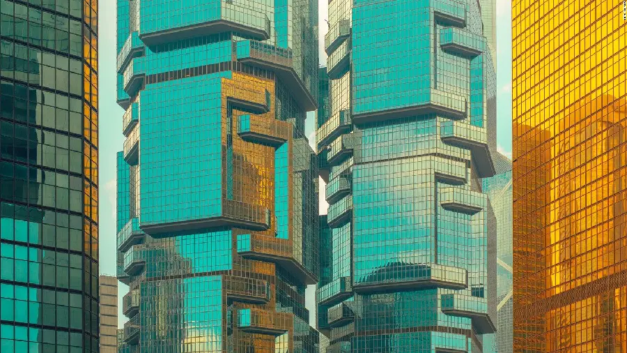Modern architectural facades with stained glass