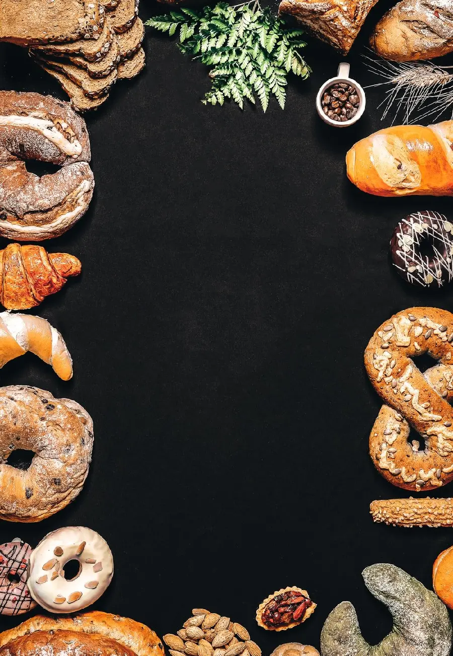 Simple background image with a frame design of delicious sweets and cakes and desserts ready to write text 