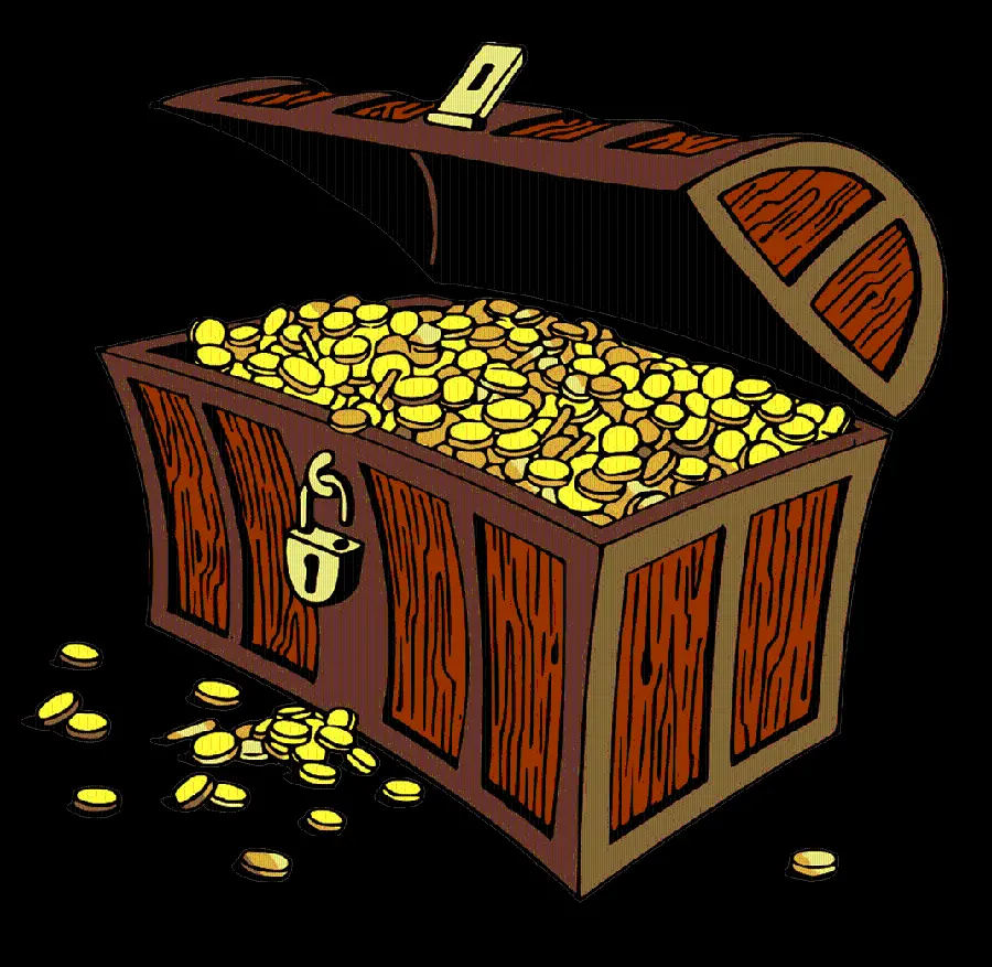 Treasure chest and gold PNG image file is teleported and without a background