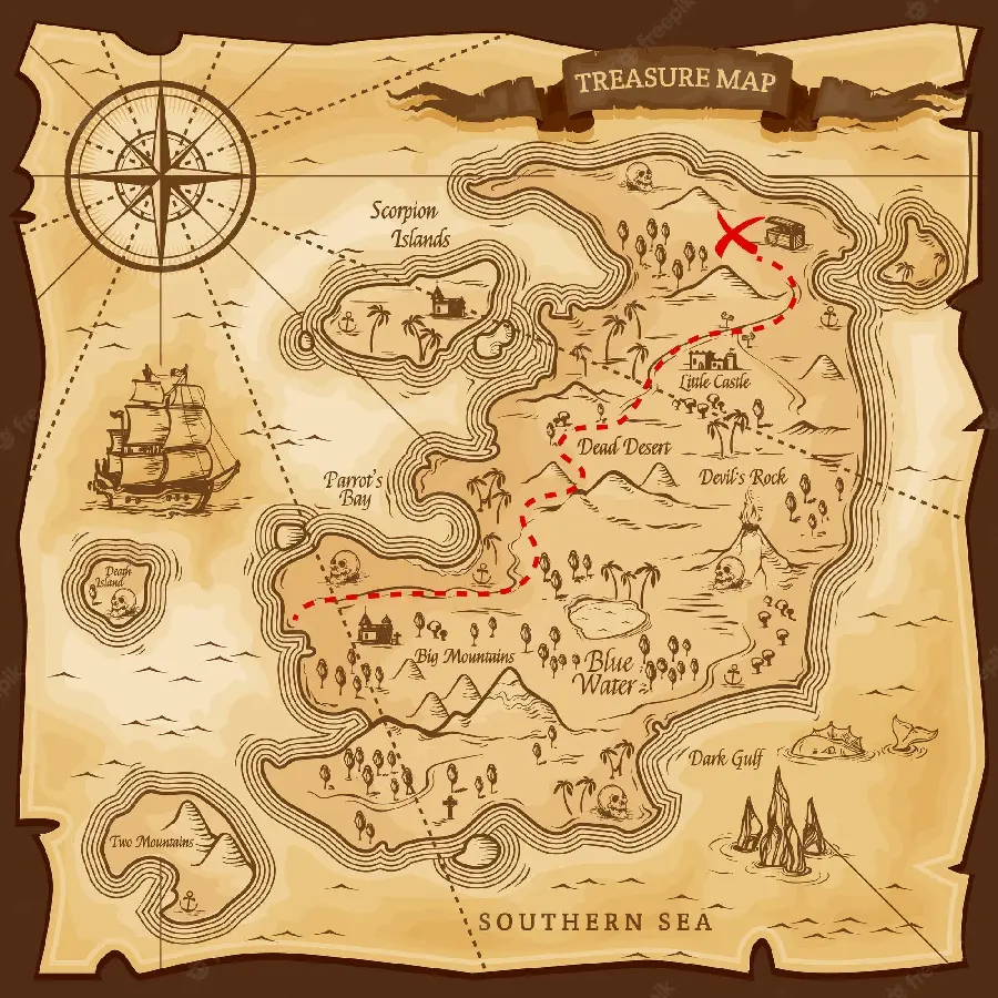 Interesting and spectacular photo of the real treasure map of the African island pirates 