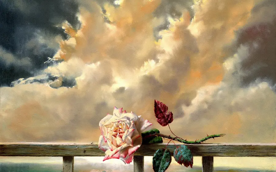 Romantic painting of a beautiful pink flower branch