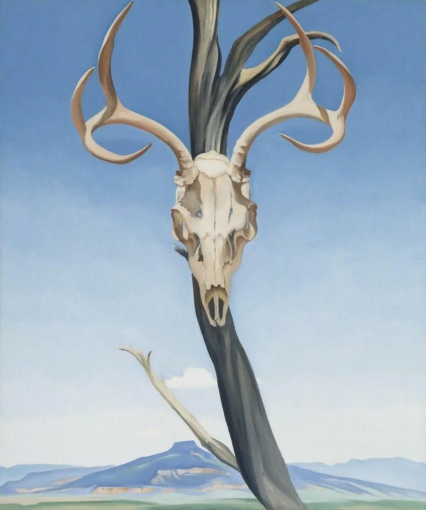 Photo of a painting by Georgia O'Keeffe called Deer Skull