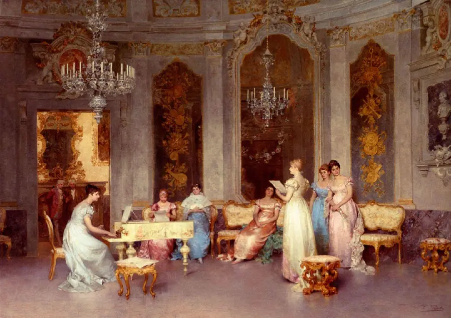Italian Painting Artwork Chess Game Oil Painting and Print Francesco Bida (Italian 1840-1900) 