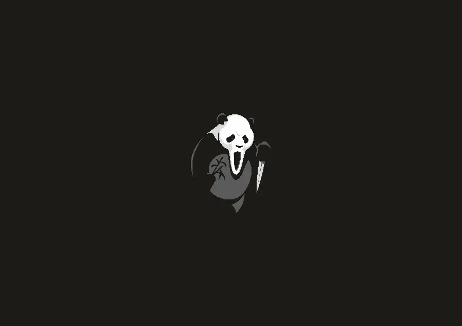 Minimalist style fighting panda background in dark and black theme