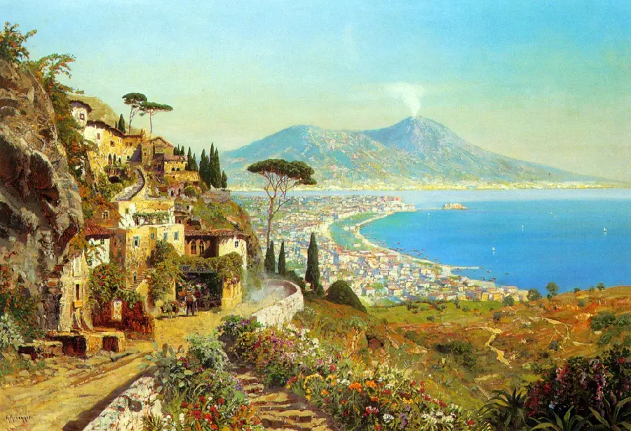 Italian painting Bay of Naples by Alois Arnegger (AUSTRIAN 1879-1963)