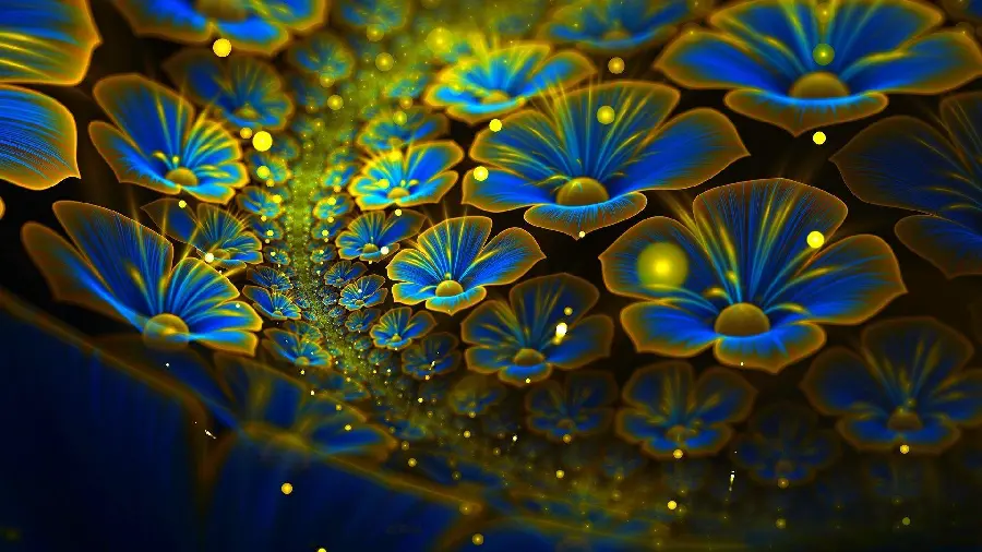 Bright Blue Flowers Fractal Digital Artwork Background 