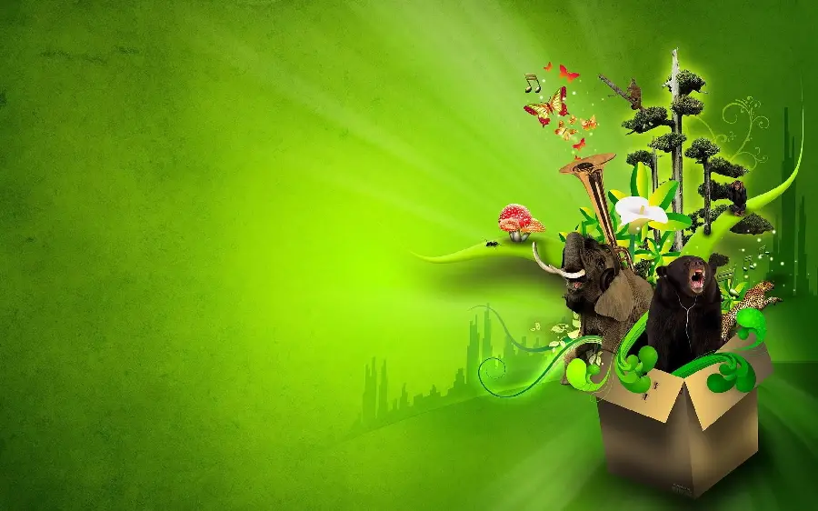 Cartoon background photo for printing on the cover of the office in green theme
