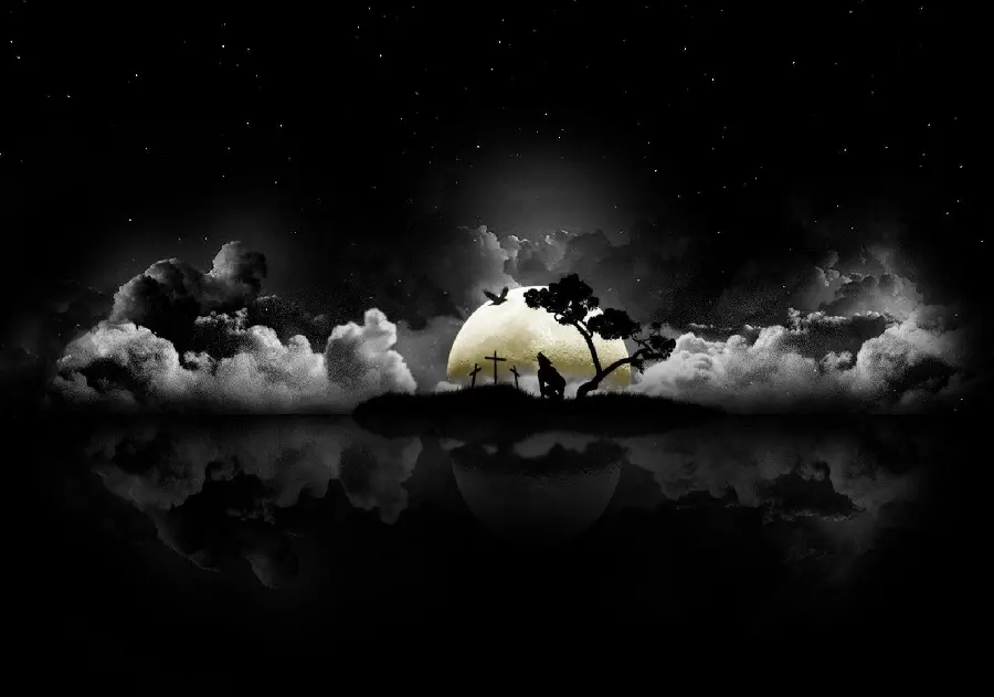 Black surrealism night scene and werewolf transforming stock