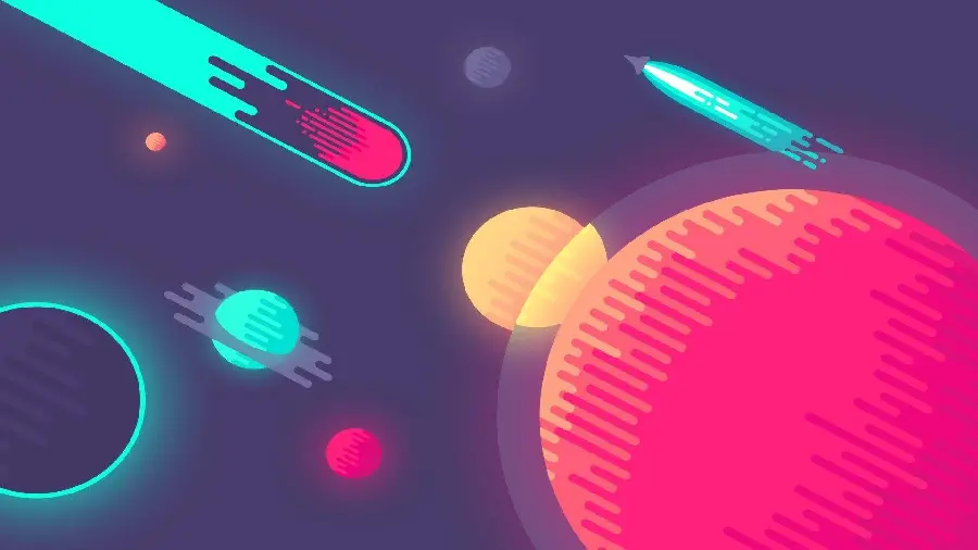 Minimal style painting of the solar system with special and interesting designs and colors 