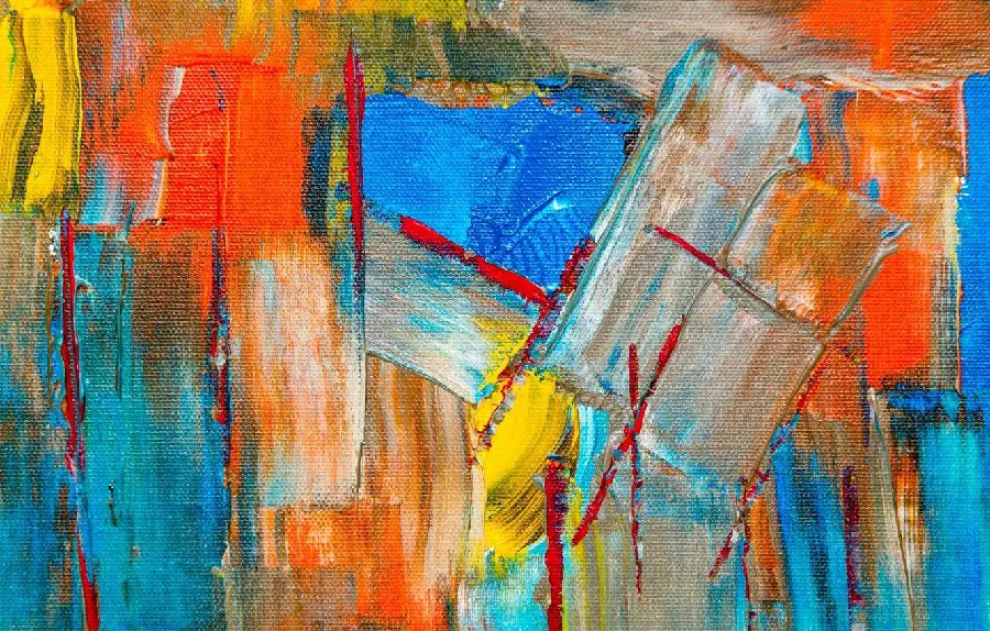 Modern Abstract Colorful Expressionism Painting Yellow Orange Blue