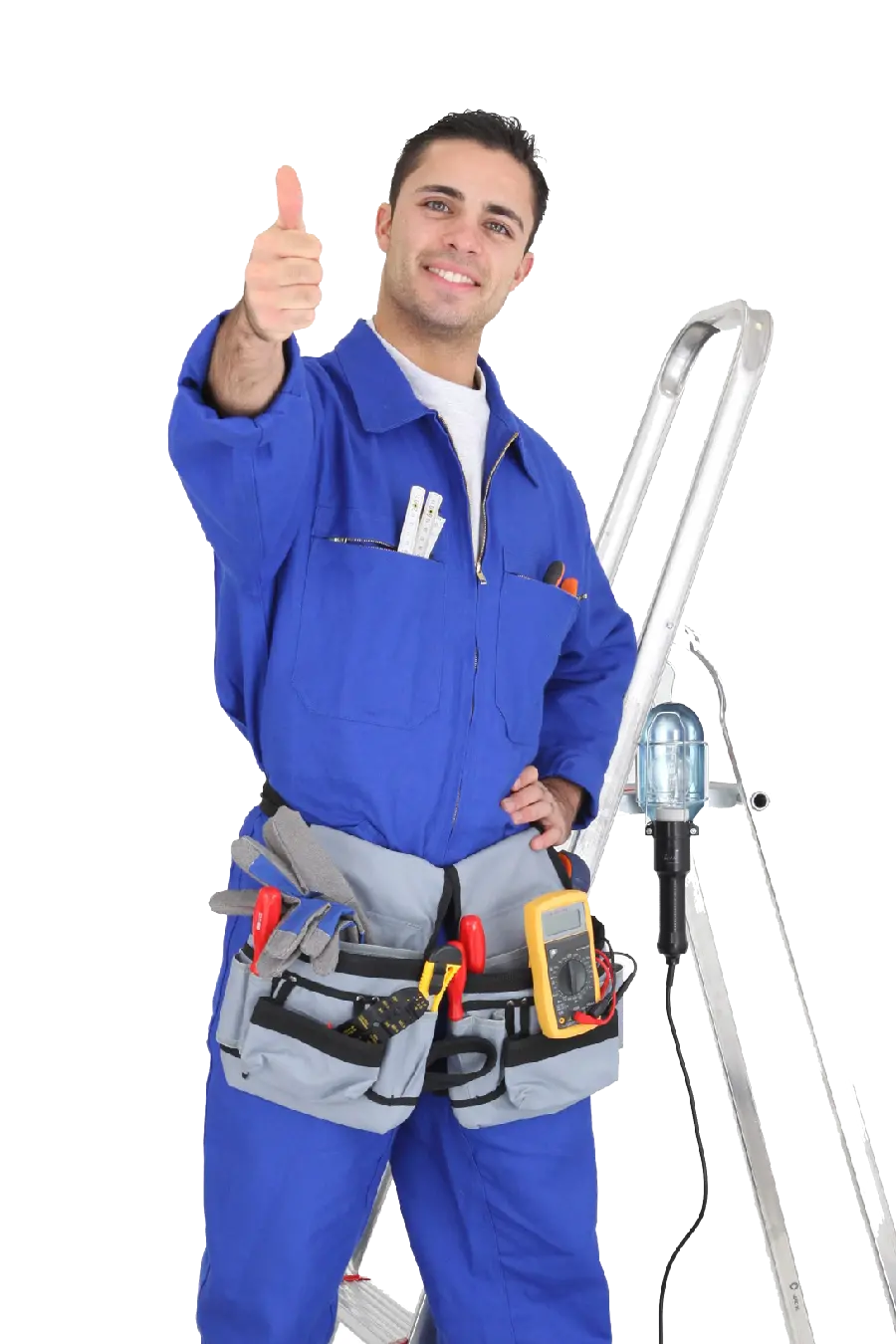 Download real photo of electrical engineer in work clothes working in PNG format