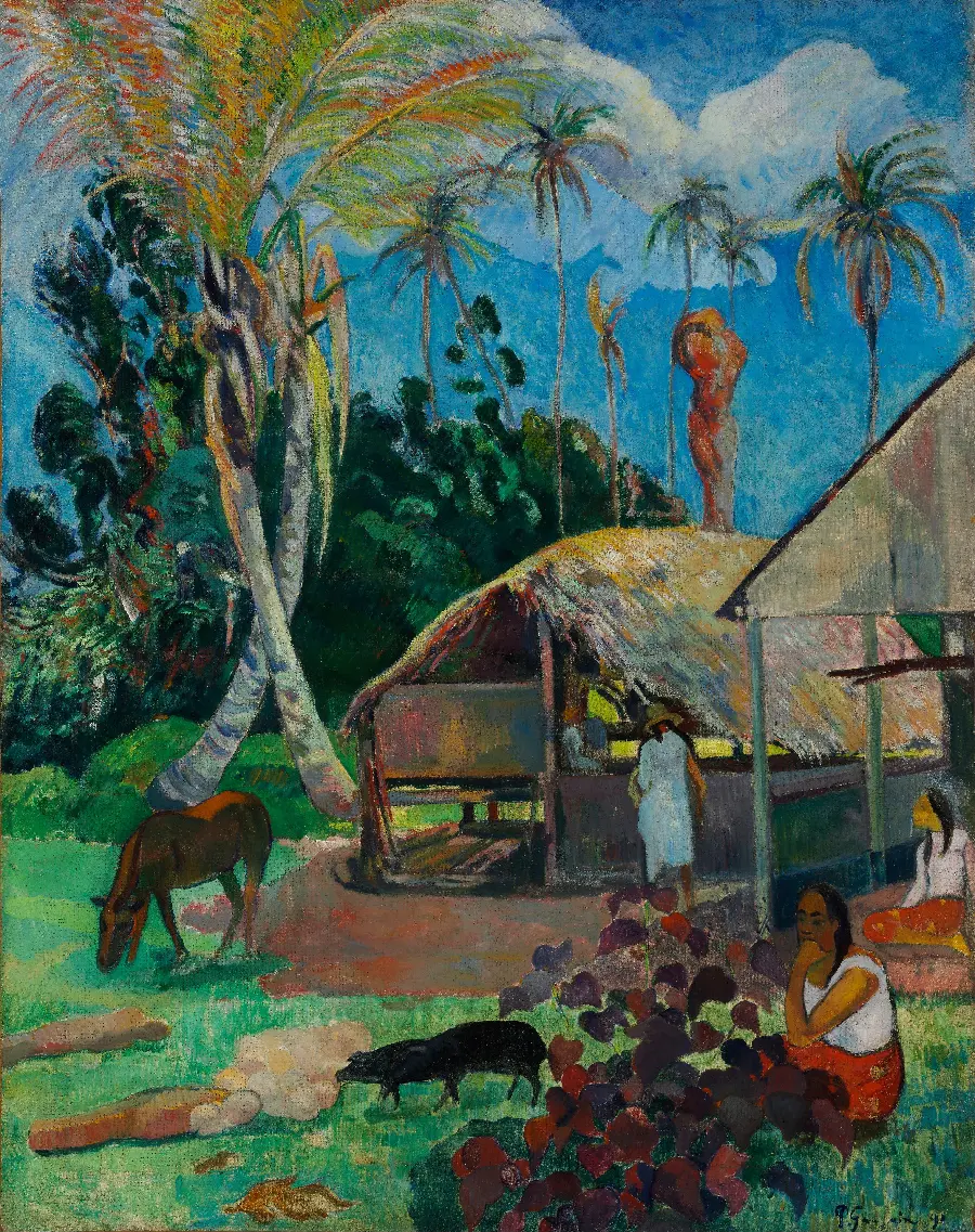 Full HD image of the painting of the village landscape by the famous French painter Paul Gauguin 