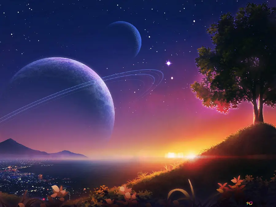 A special and imaginary wallpaper of a nature landscape at night 