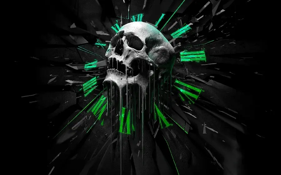Download a scary and creepy human skeleton wallpaper with a black background