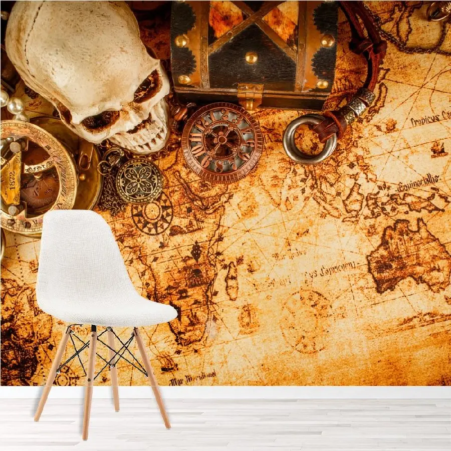 Scary skeleton and treasure map wallpaper in HD quality 