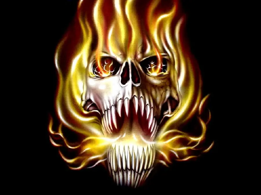The most special graphic photo of a human skull in flames 