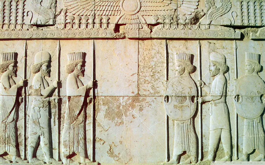 Wallpaper of a wall relief containing information about Iranian architecture