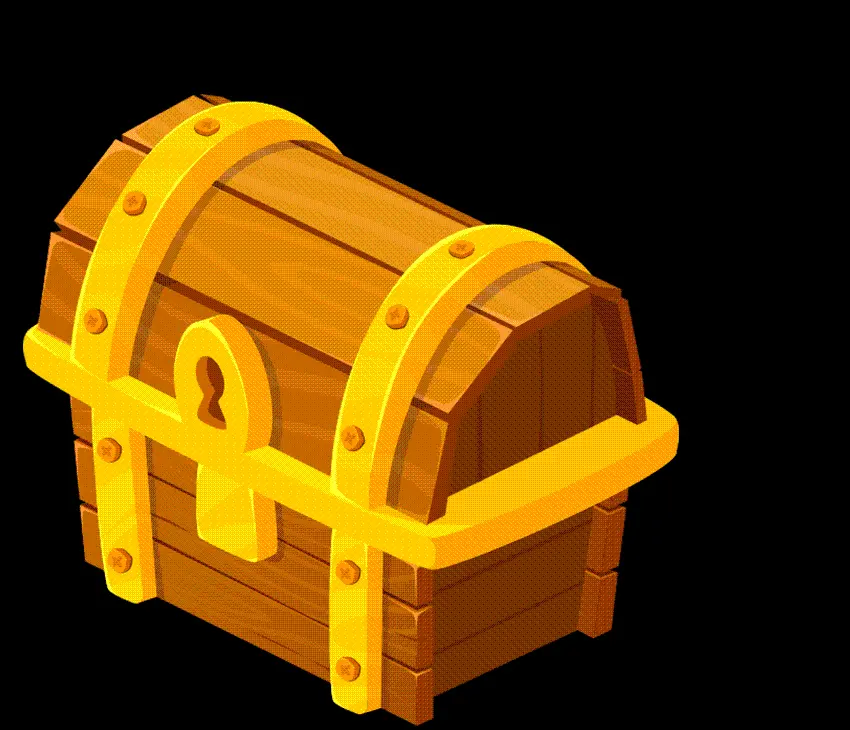 Simple computer-drawn graphic image of an old treasure chest 