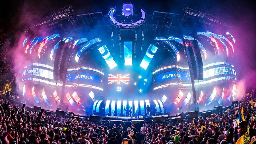 Background of a high-quality and crowded music festival and concert in Australia 