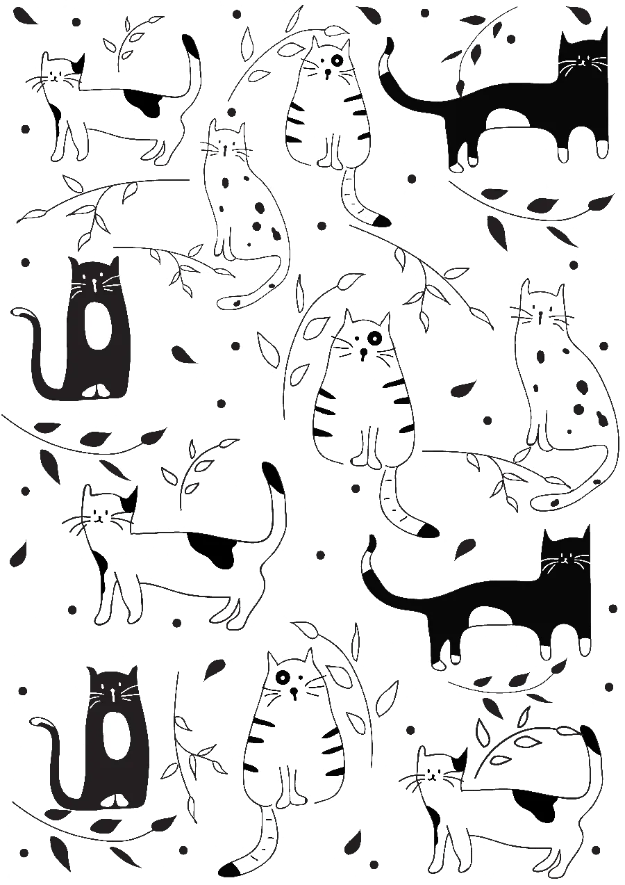 PNG drawing of black cats Gogoli and Melos without background and wallpaper