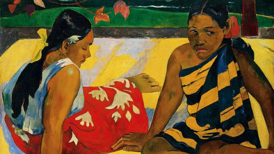 Stock image of the famous painting of two young girls by the sea by Paul Gauguin suitable for printing on a painting