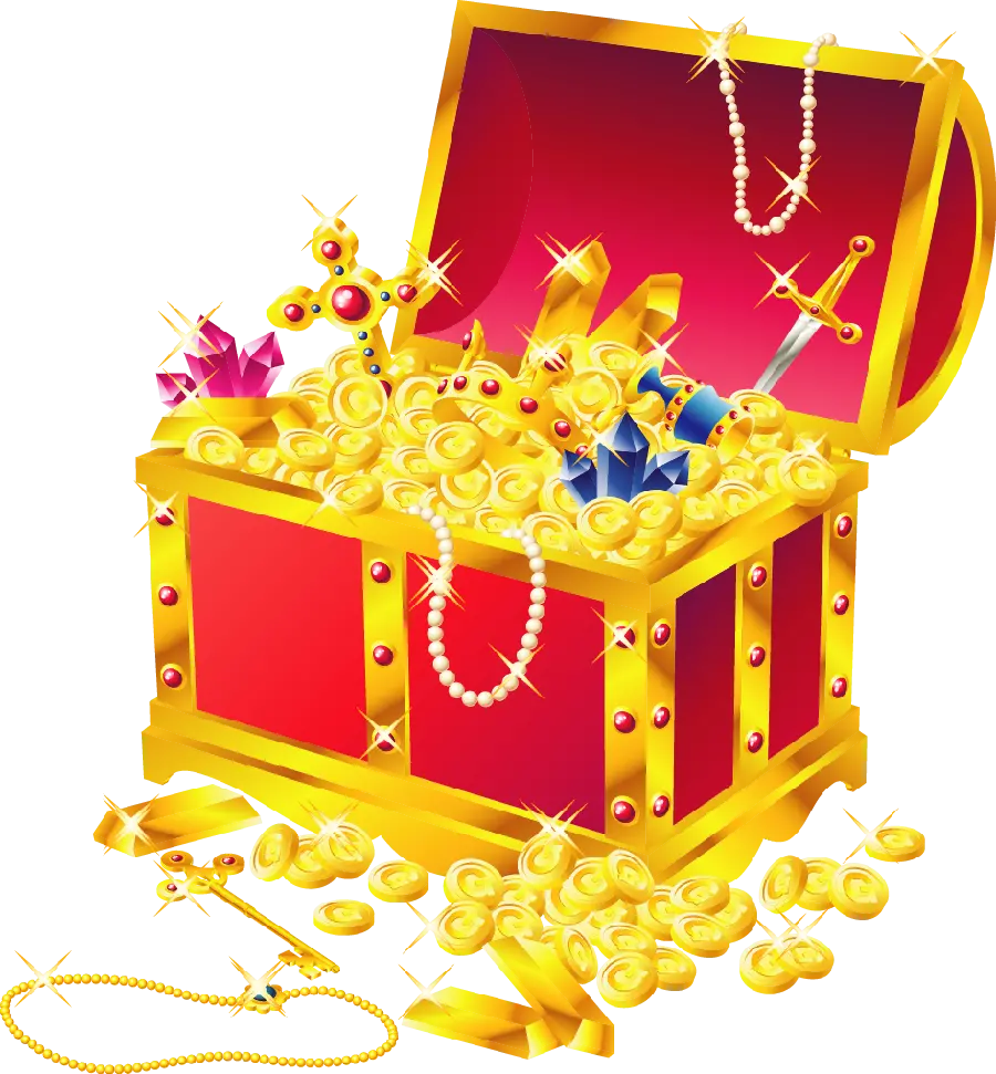 The best photo of a chest full of gold and jewelry design with PNG quality