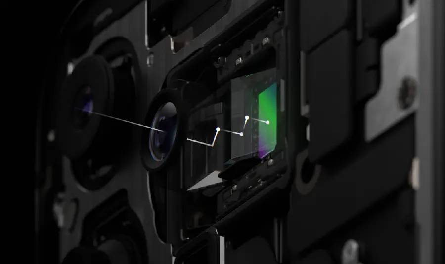 Photo of the iPhone 15 Pro camera system with a 24mm lens with an aperture of f/1.78 