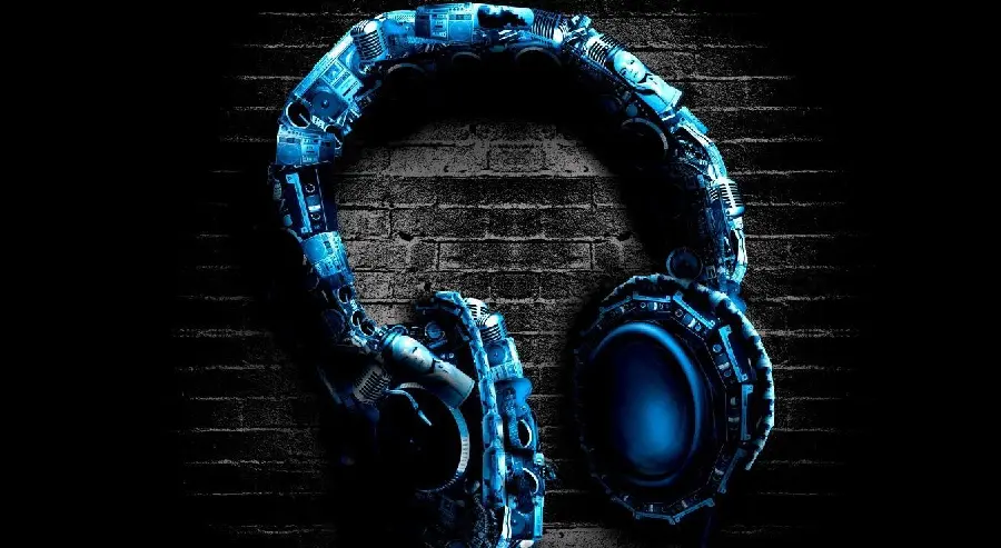 Abstract boy profile photo with blue headphones