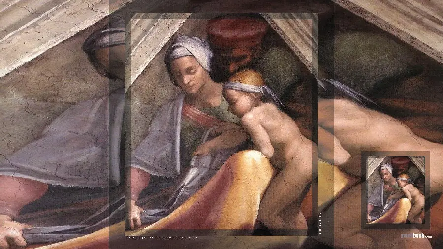 Photo of the painting of the Medici Madonna by Michelangelo, the famous Italian painter and architect 