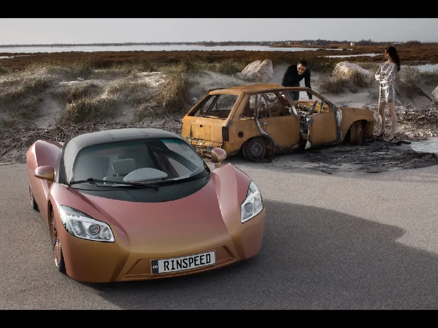 Stylish and interesting background of a luxury car next to an old car