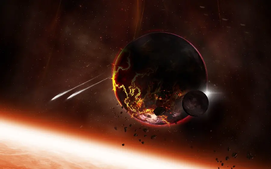 Dark themed wallpaper of planets and sun in space