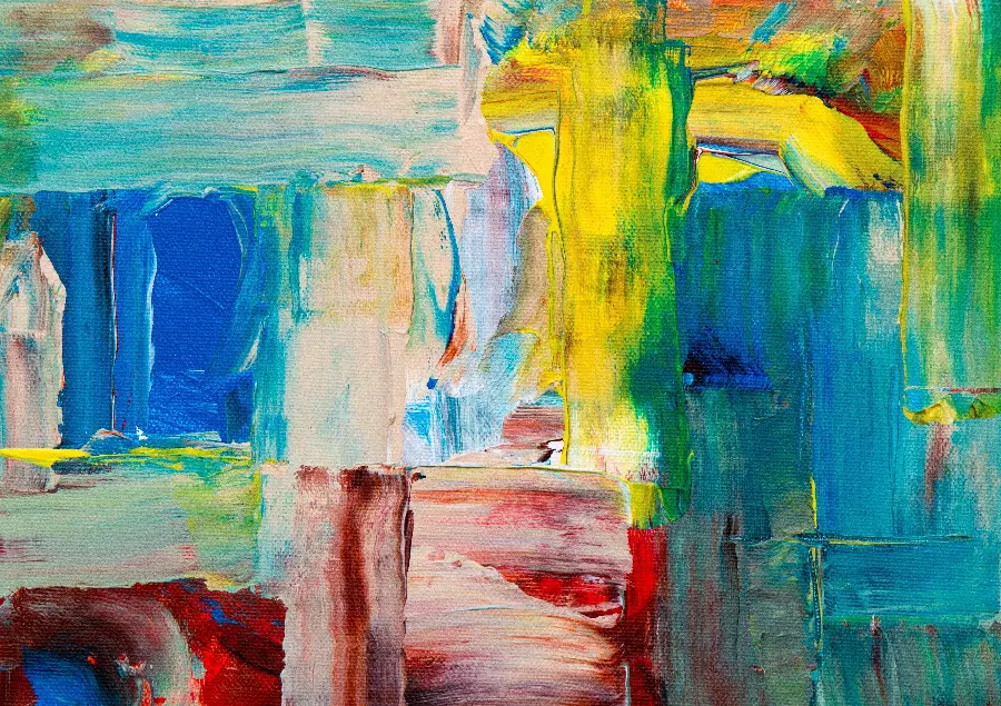 Abstract Chaotic Expressionism Painting White Orange Pink Yellow Green