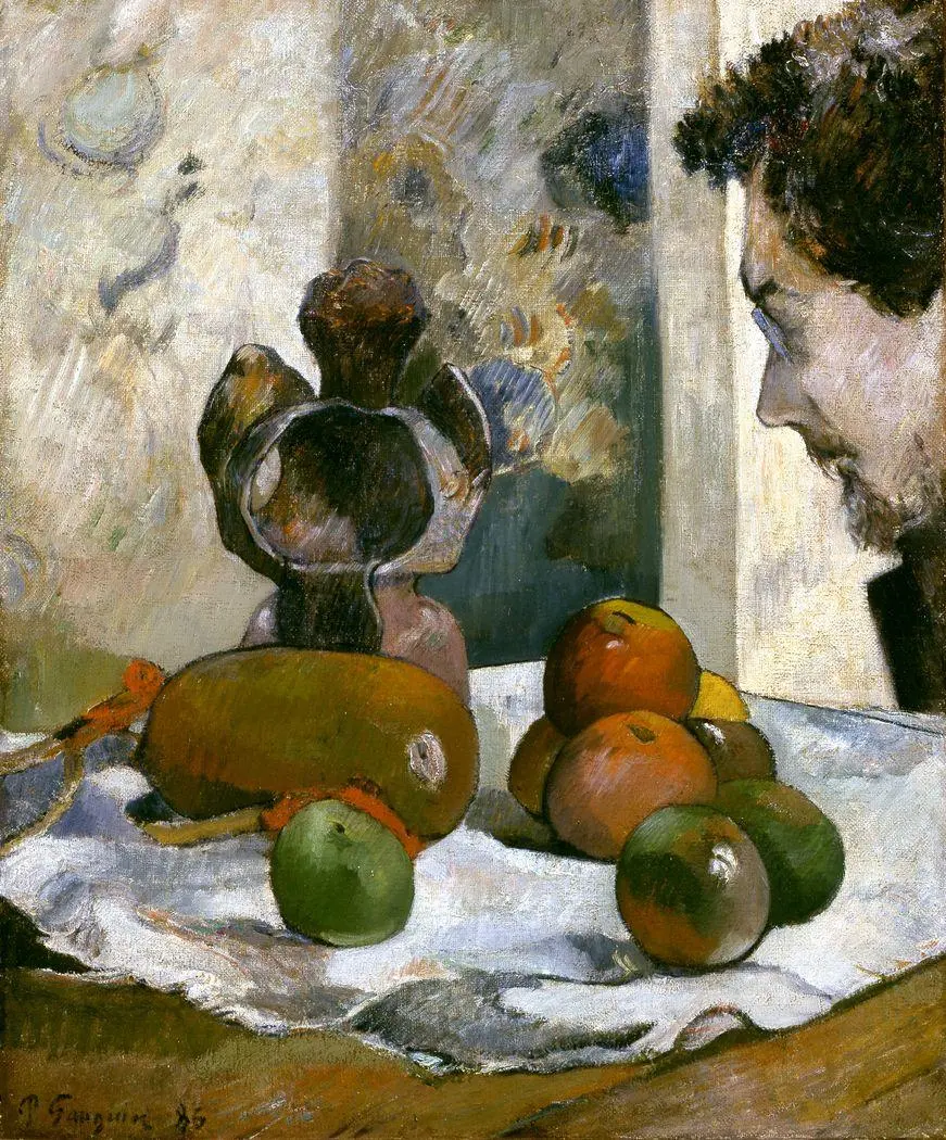 Download stock photo of fruit art by the works of Paul Gauguin, a famous French painter and sculptor 