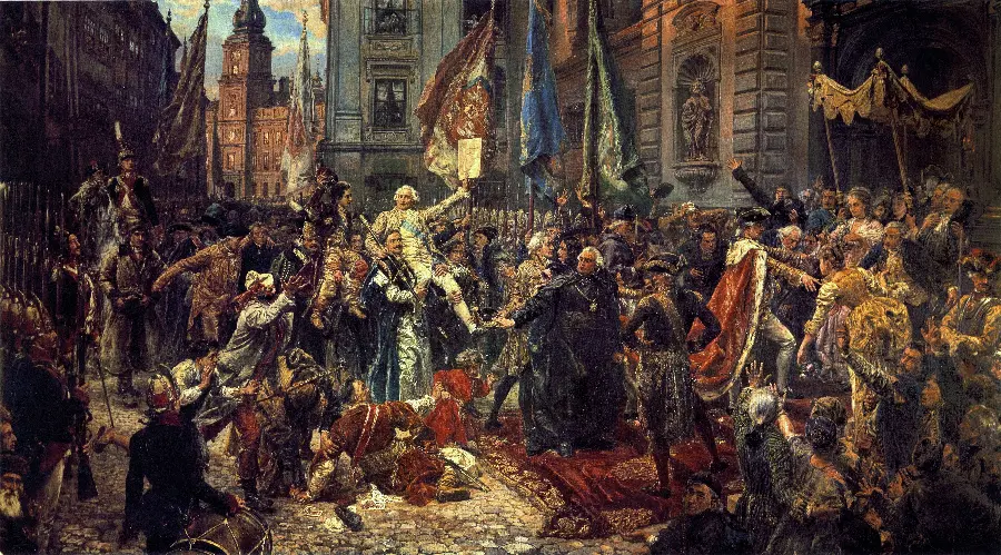Photo of a Renaissance art painting of the people and the king of a city
