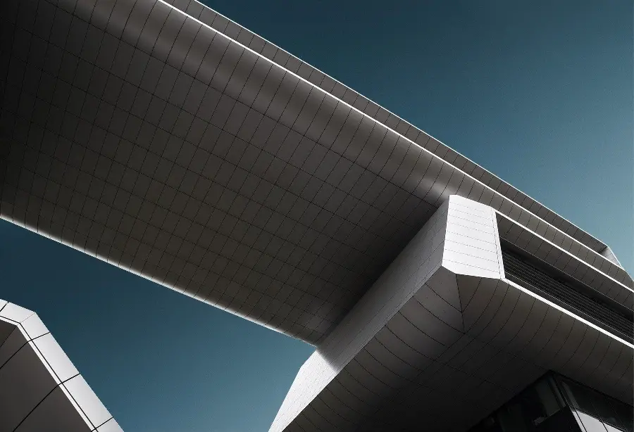 Minimalist metal suspended building ground image