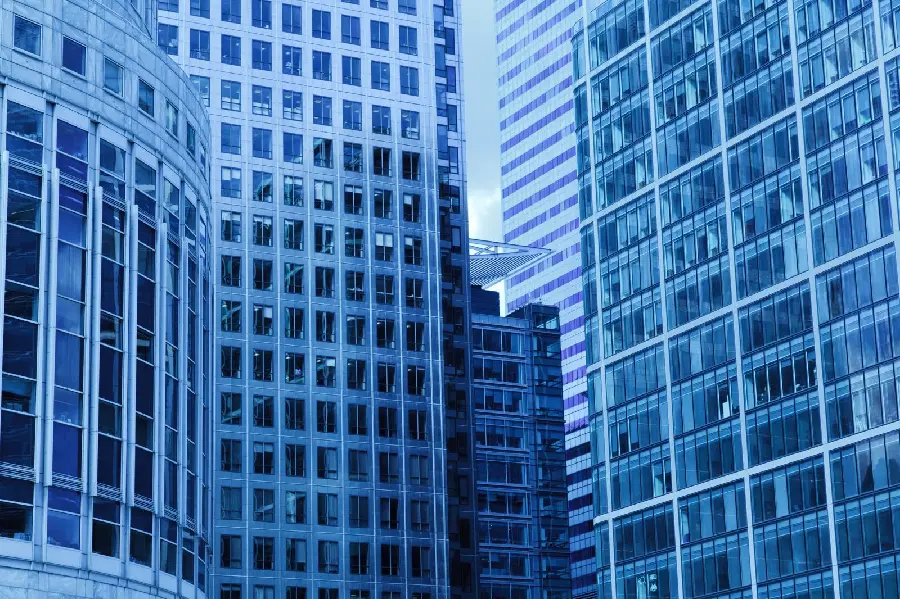 Modern blue continuous glass facades