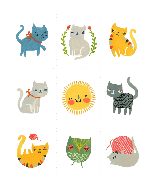Download PNG image of cute and cute cats with different designs and patterns