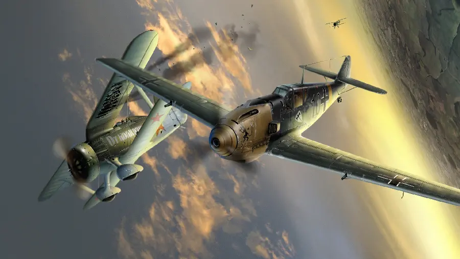 Digital background of fighter jets in the sky for a movie sequence