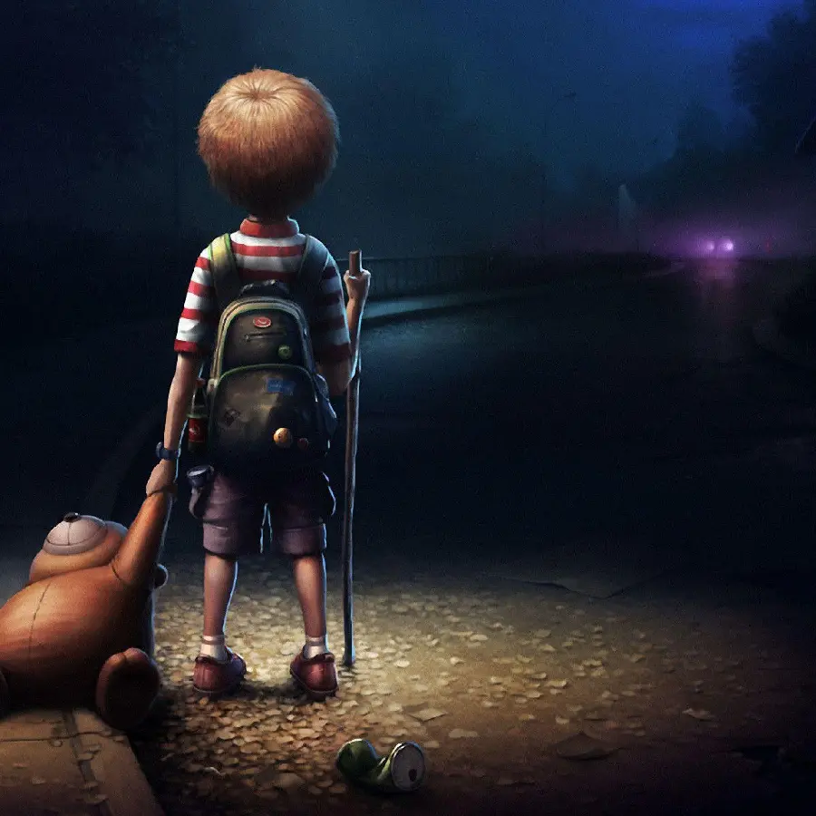 High quality fantasy graphic profile picture of a sad lonely boy