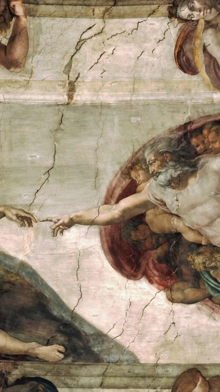 Photo of the famous work of Michelangelo, the most prominent painter and architect of Italy, called The Creation of Adam 