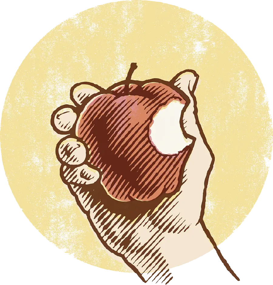 Download cartoon image of a red apple in hand in free PNG format 