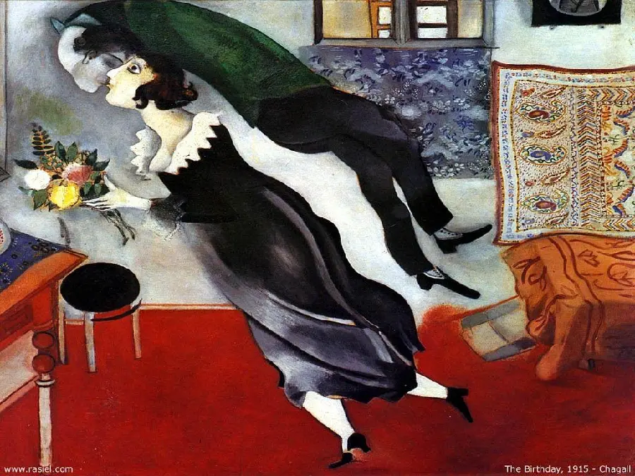 A special and romantic photograph of a young man and woman by Marc Chagall