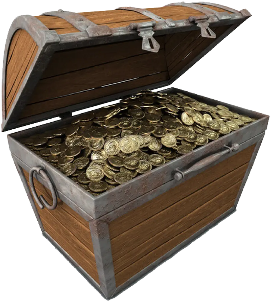  PNG image of an old and ancient treasure chest and gold, antique, cut out