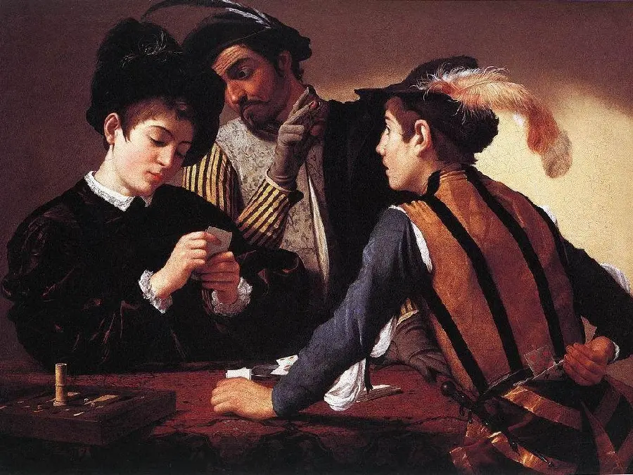 Photo of the very famous painting called The Card Players by Caravaggio