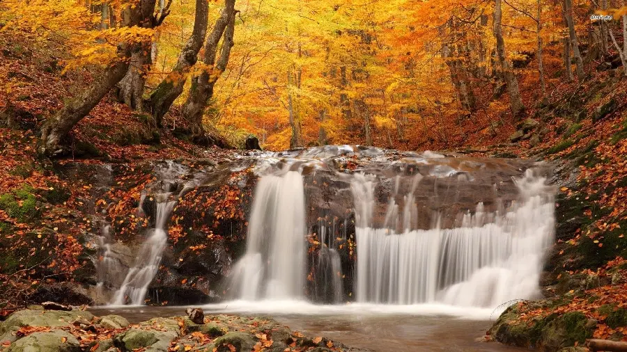 Download an incredibly beautiful image of autumn nature and a waterfall with water 