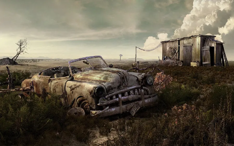 Amazing and spectacular wallpaper of a worn and rusty car