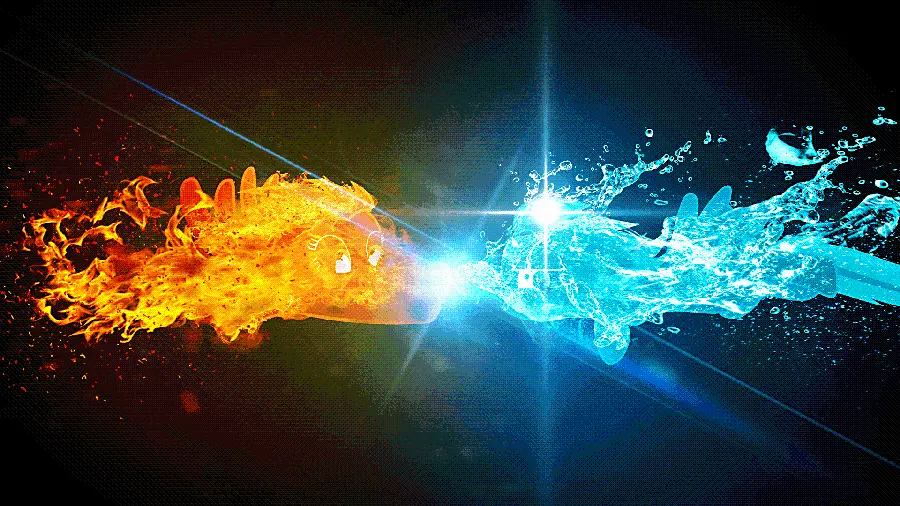 Image for the balance symbol of cool water and burning fire