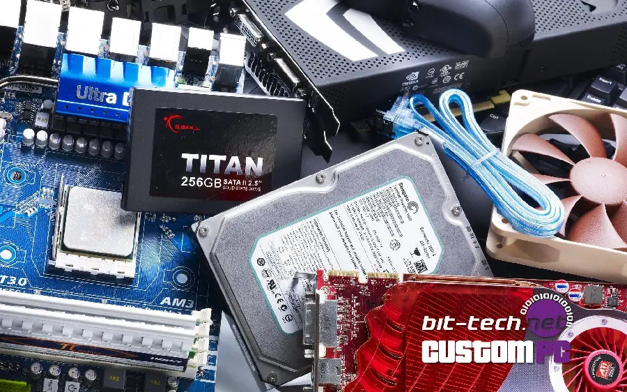 Photo of electronic and hardware components of various computers