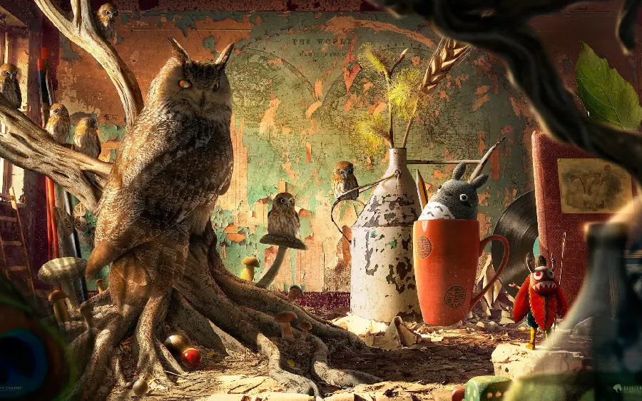 Beautiful and meaningful wallpaper of an owl and an anime character
